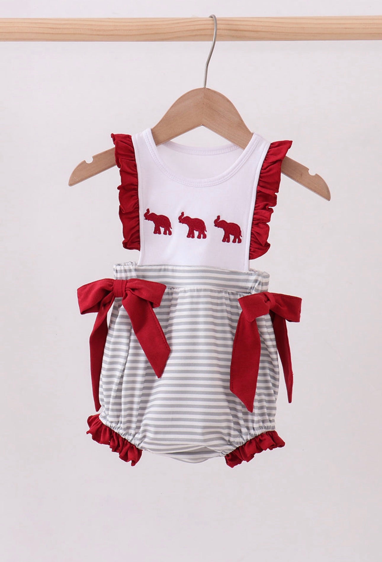 Maroon Alabama embroidery ruffle stripe bubble Girl’s