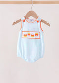 Blue gingham candy corn, embroidery, bubble, Halloween boy ￼