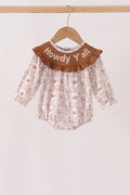 Brown Howdy Y'ALL embroidery ruffle bubble Girl