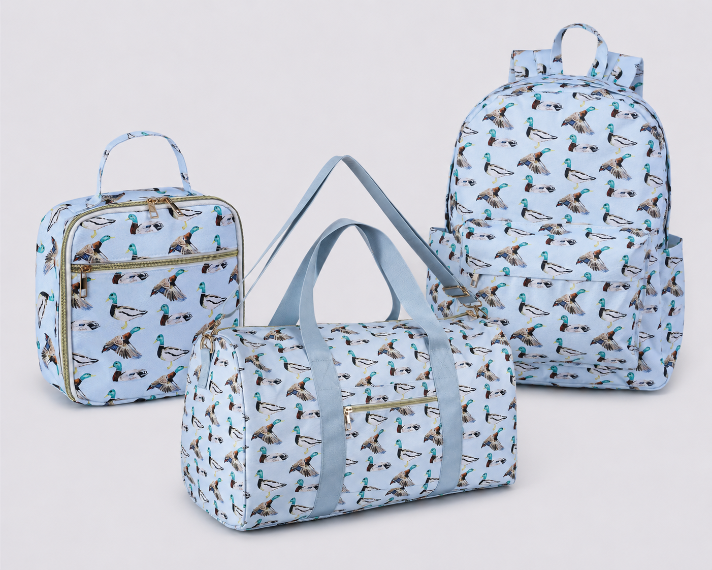 Mallard duck blue boy’s large wipeable backpack, Lunchbox, or Duffle Bag￼