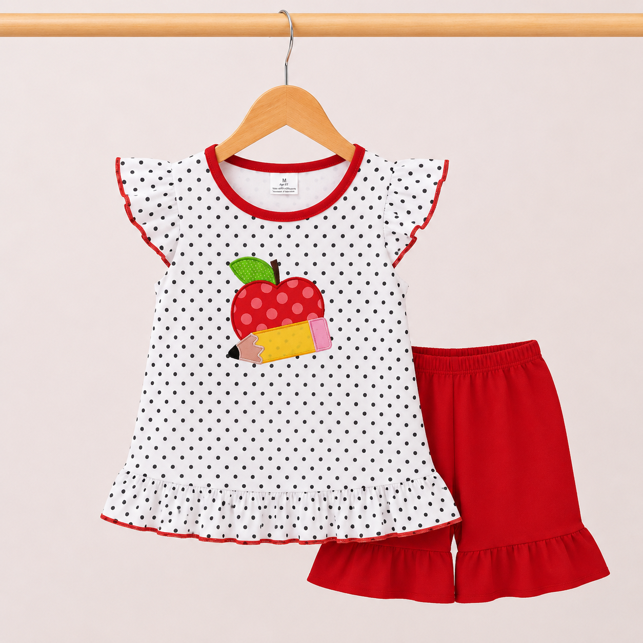 Girls Apple Pencil School 2pc Shorts Set