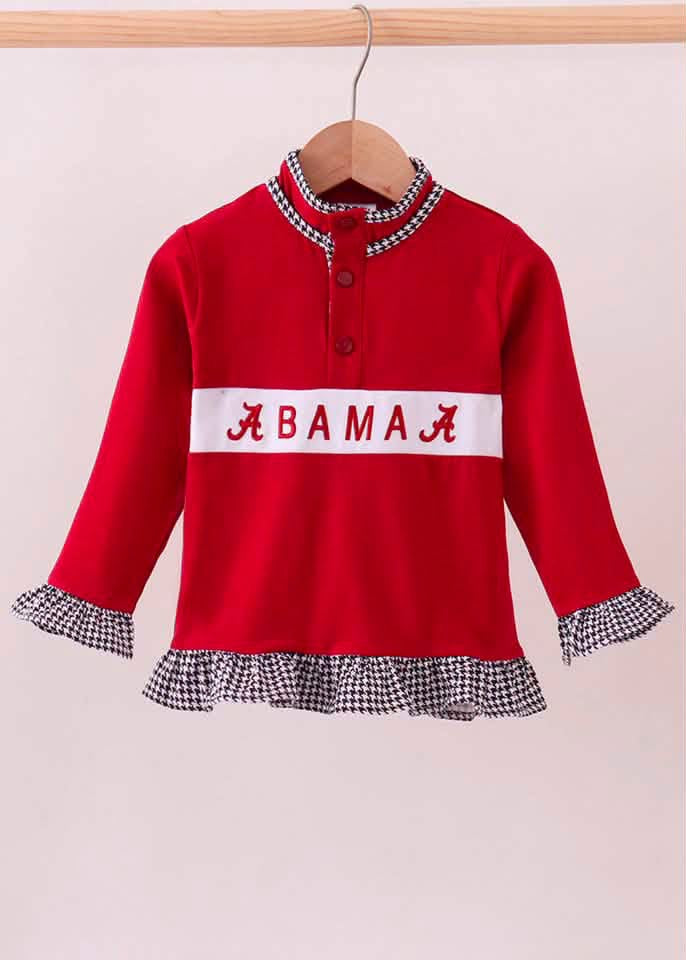 Girl’s Alabama football ruffle pull over