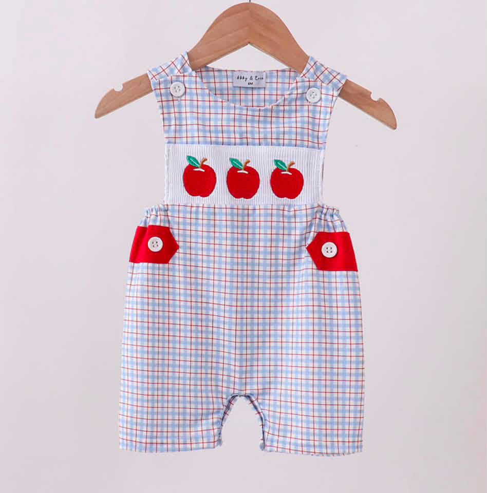 Smocked Plaid Apple Jon Jon Boy’s School