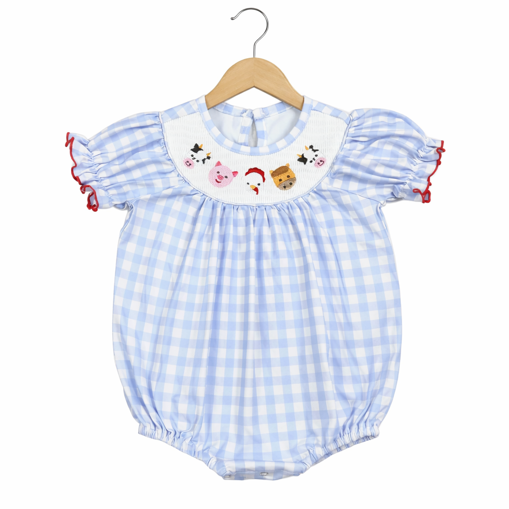 Girl’s Smocked Farm Animal Bubble