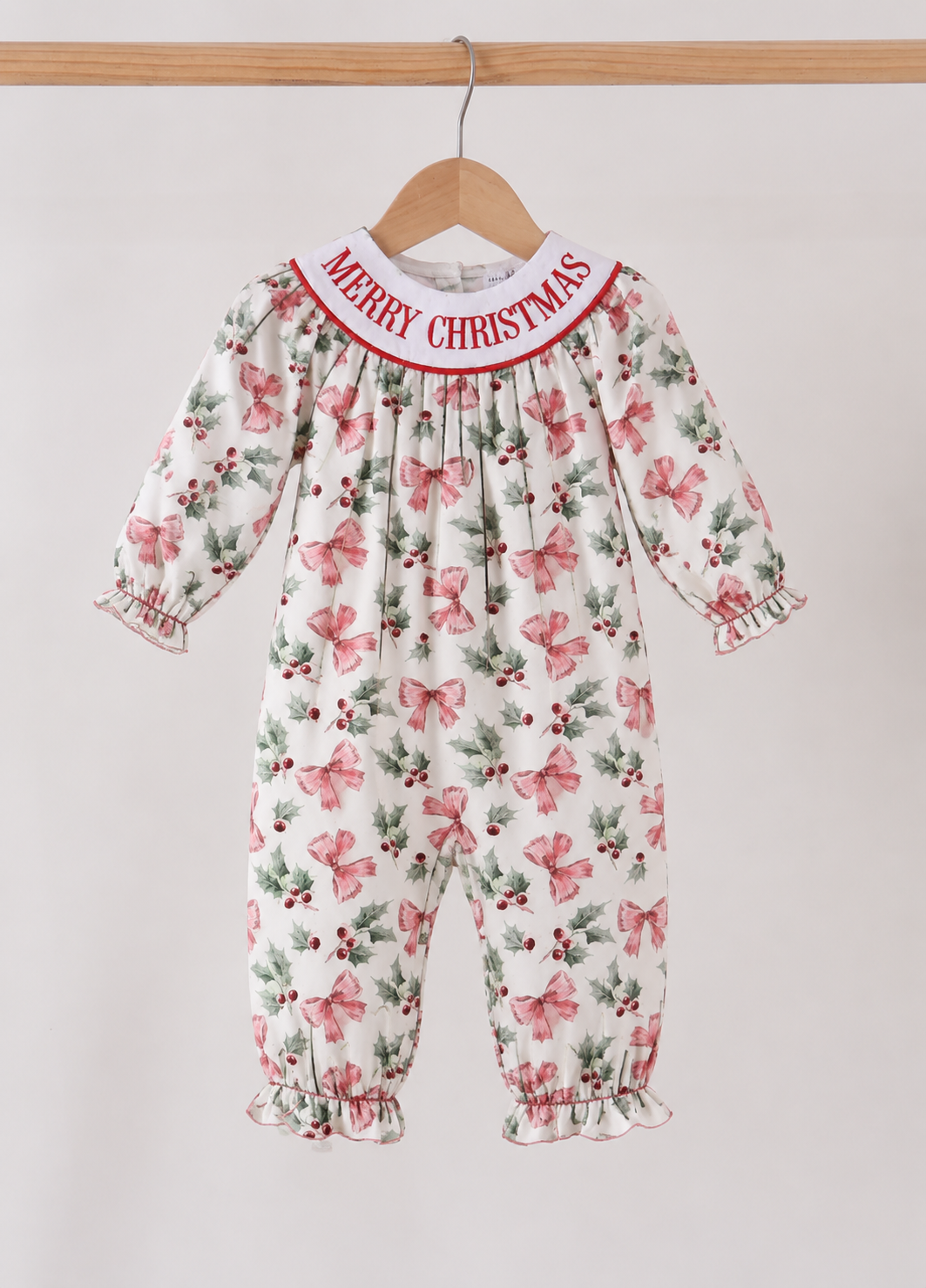 Merry Christmas Embroidered Girl’s Bow Romper