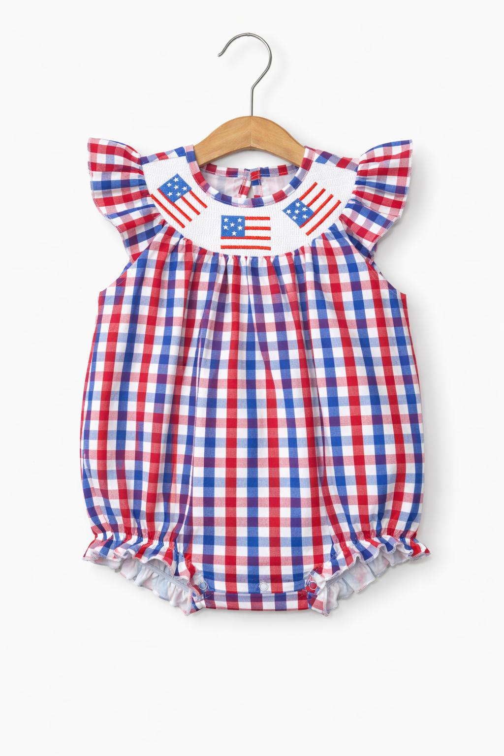 Girls smocked gingham flag bubble