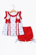 Girls flag bow two piece shorts set ￼