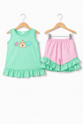 Girls Sandcastle two-piece Summer set shorts open swing back bow