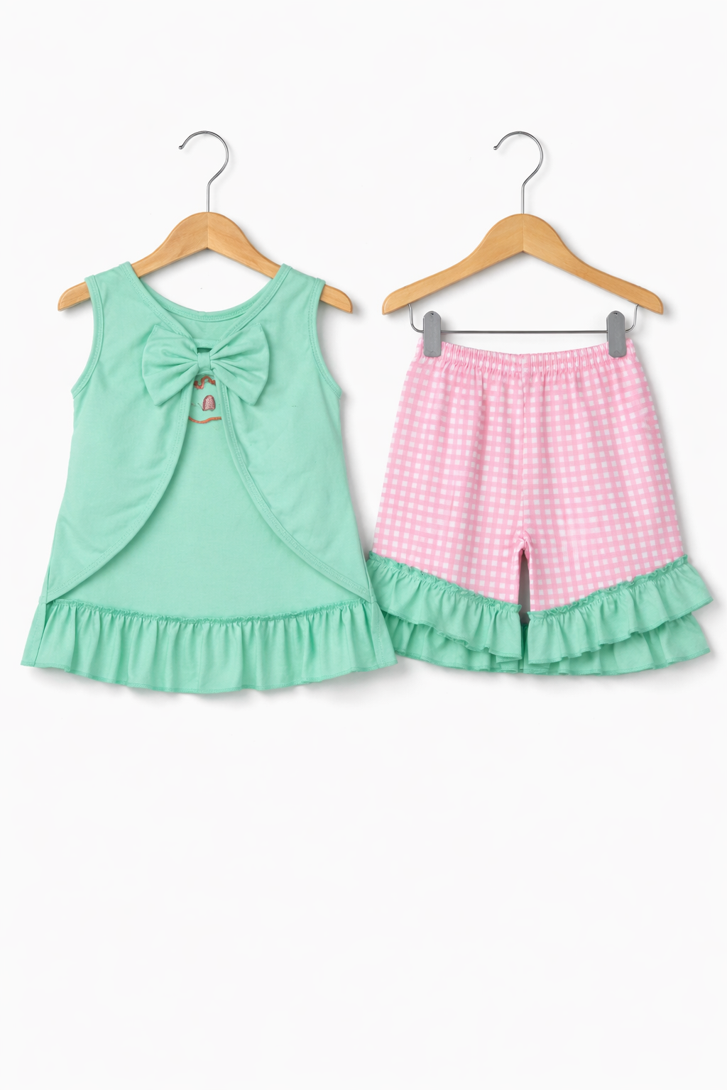 Girls Sandcastle two-piece Summer set shorts open swing back bow