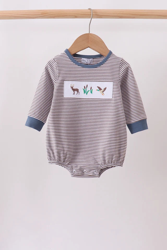 Navy Deer Mallard Hunting Stripped Long Sleeve Boy's Bubble