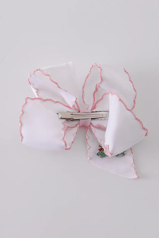 Christmas tree embroidery hair bow - 4.5 Inches