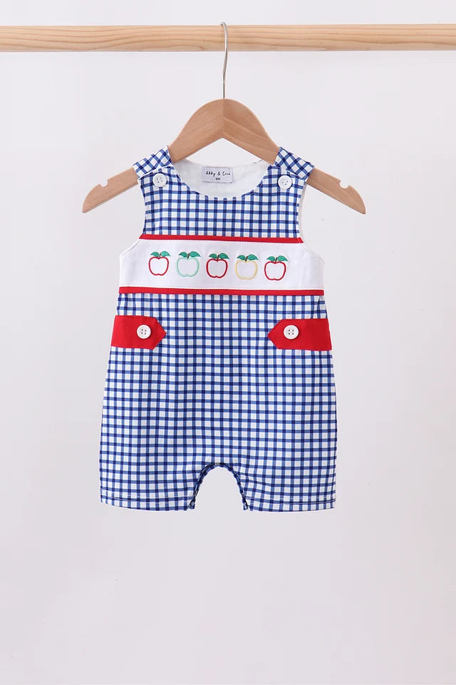 Navy Apple Embroidered Gingham Jon Jon