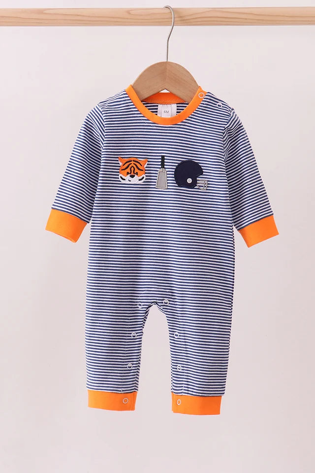 Boy's Premium Blue Auburn stripe tiger romper
