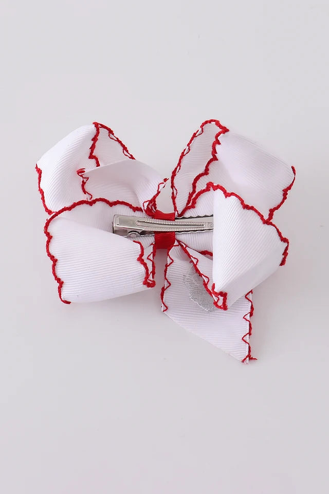 Santa embroidery hair bow & Clip - 4.5 Inches Girl's Christmas