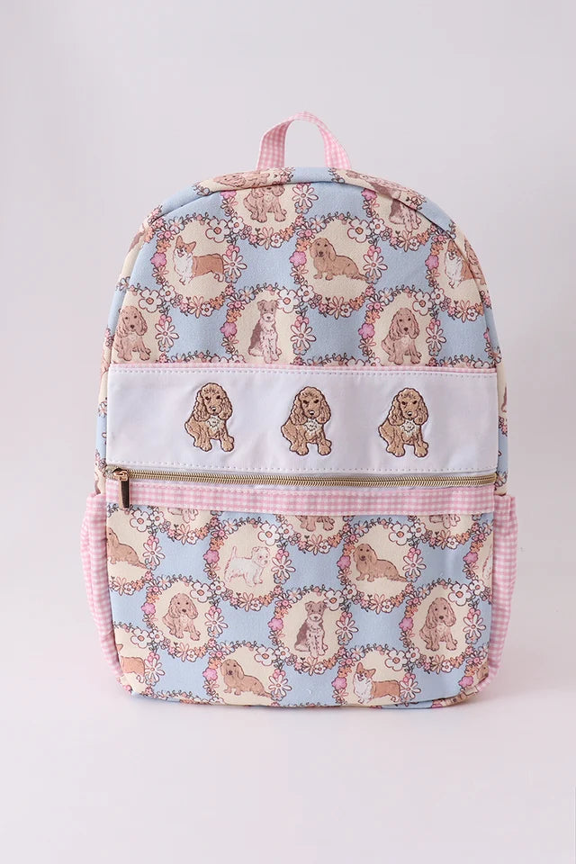 Pink puppy embroidery backpack Girl's