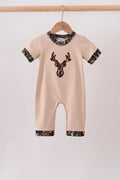 Camo Tan Deer Applique Romper Boy