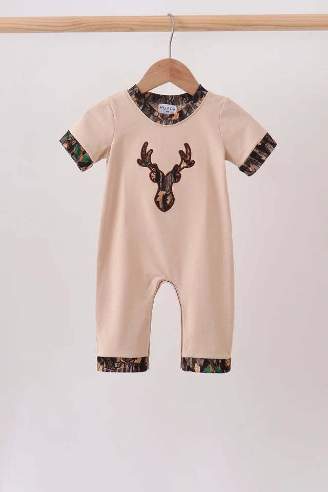 Camo Tan Deer Applique Romper Boy