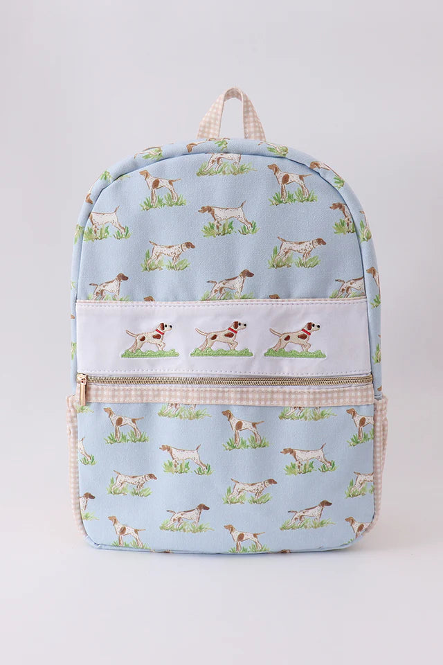 Blue hunting dog embroidery backpack