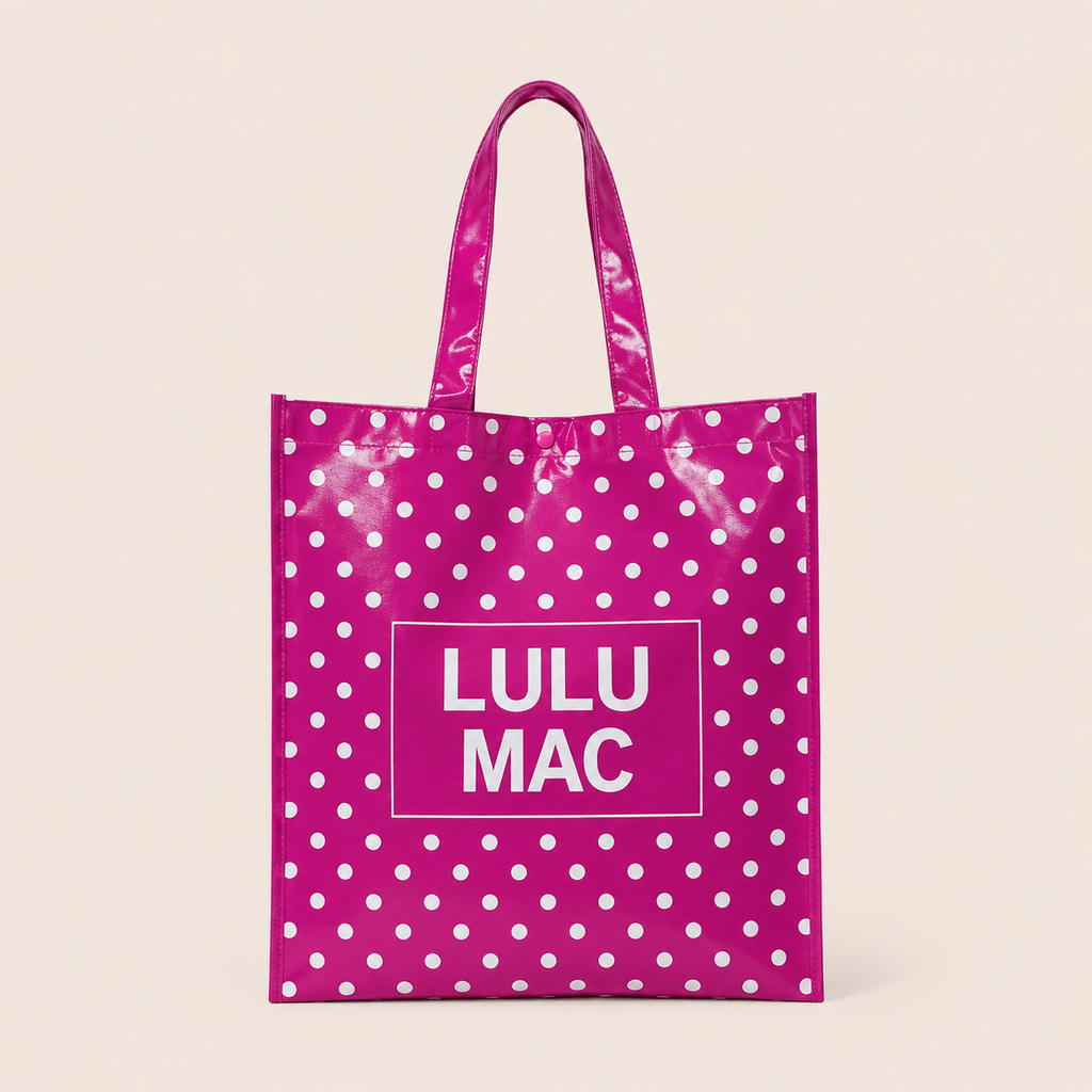LM-BG-1004 REUSABLE TOTE -HOT PINK WHITE DOT Lulu Mac