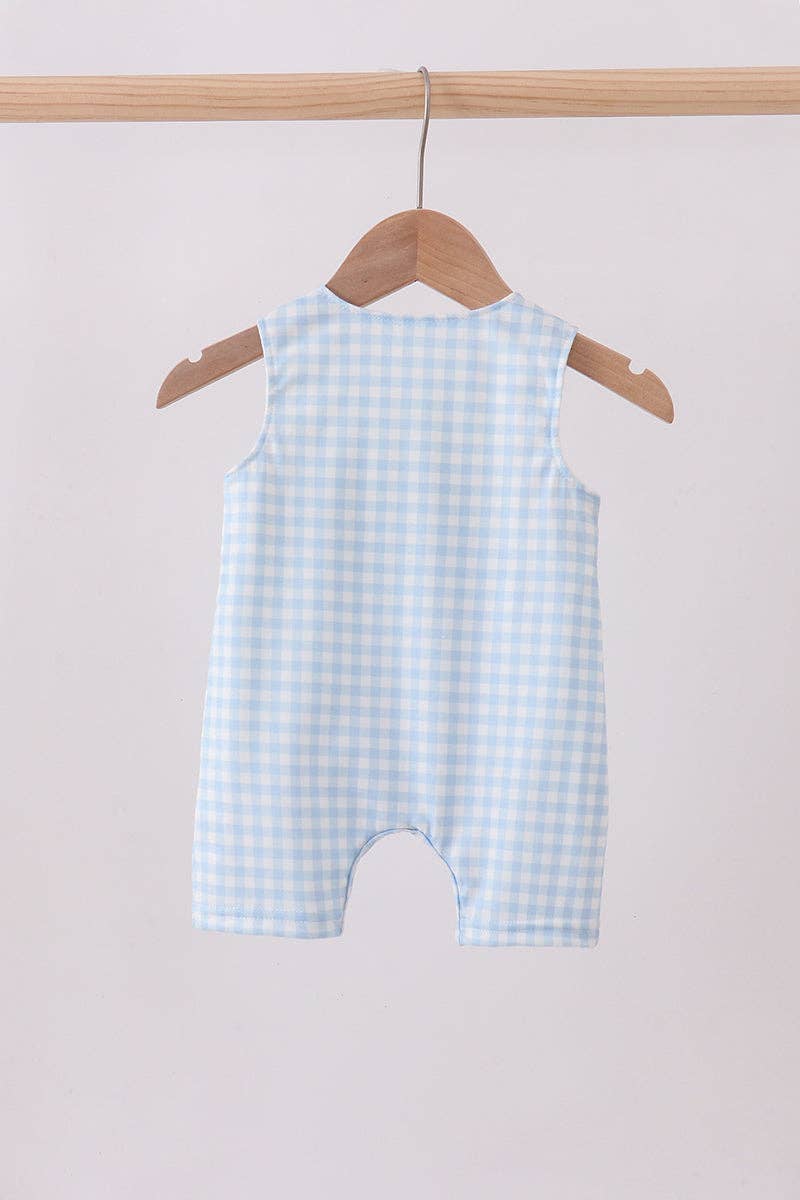 Boy’s Blue character embroidery gingham jonjon / Bubble