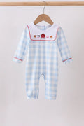 Blue Farm Embroidery Gingham Romper Boy's