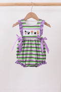 Purple witch embroidery stripe ruffle bubble Girl Halloween