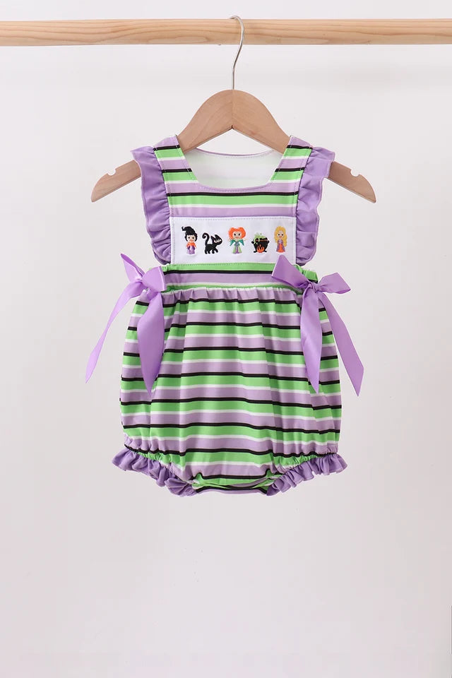 Purple witch embroidery stripe ruffle bubble Girl Halloween
