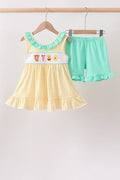 Girl's Pooh Bear Embroidered 2pc Shirt + Ruffle Shorts Set
