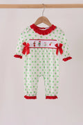 Green grinch embroidery ruffle dot romper Girl's Christmas character