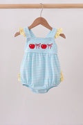 Blue Apple Embroidery Gingham Bubble Girl School