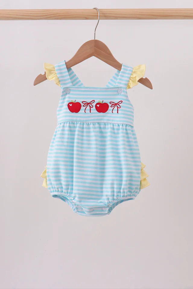 Blue Apple Embroidery Gingham Bubble Girl School