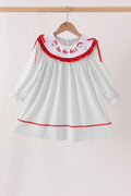 Sage santa applique gingham ruffle stripe dress Girl's Christmas