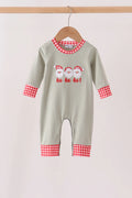 Sage santa applique gingham romper Boy's Christmas