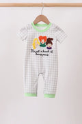 Green Hocus pocus french knot gingham romper Boy Jon Jon