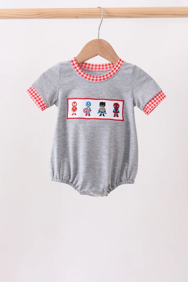 Grey character embroidery bubble Boy Superhero