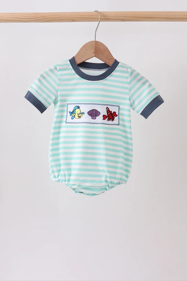 Blue stripe under the sea Embroidered Bubble