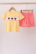 Boy's yellow mouse character embroidered shorts set