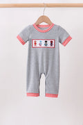 Grey character embroidery romper Boy superhero jon jon