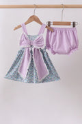 Purple floral print bow bloomer set Girl