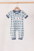 Blue mallard duck embroidery romper Boy Plaid