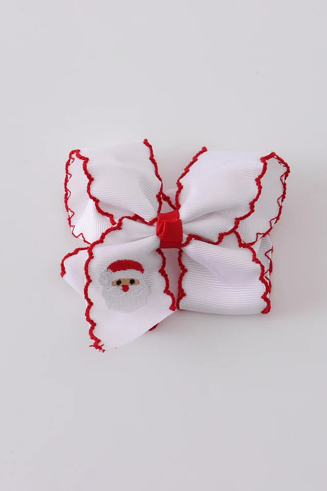 Santa embroidery hair bow & Clip - 4.5 Inches Girl's Christmas