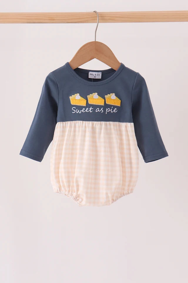 Navy sweet as pie embroidery gingham bubble Boy Thanksgiving